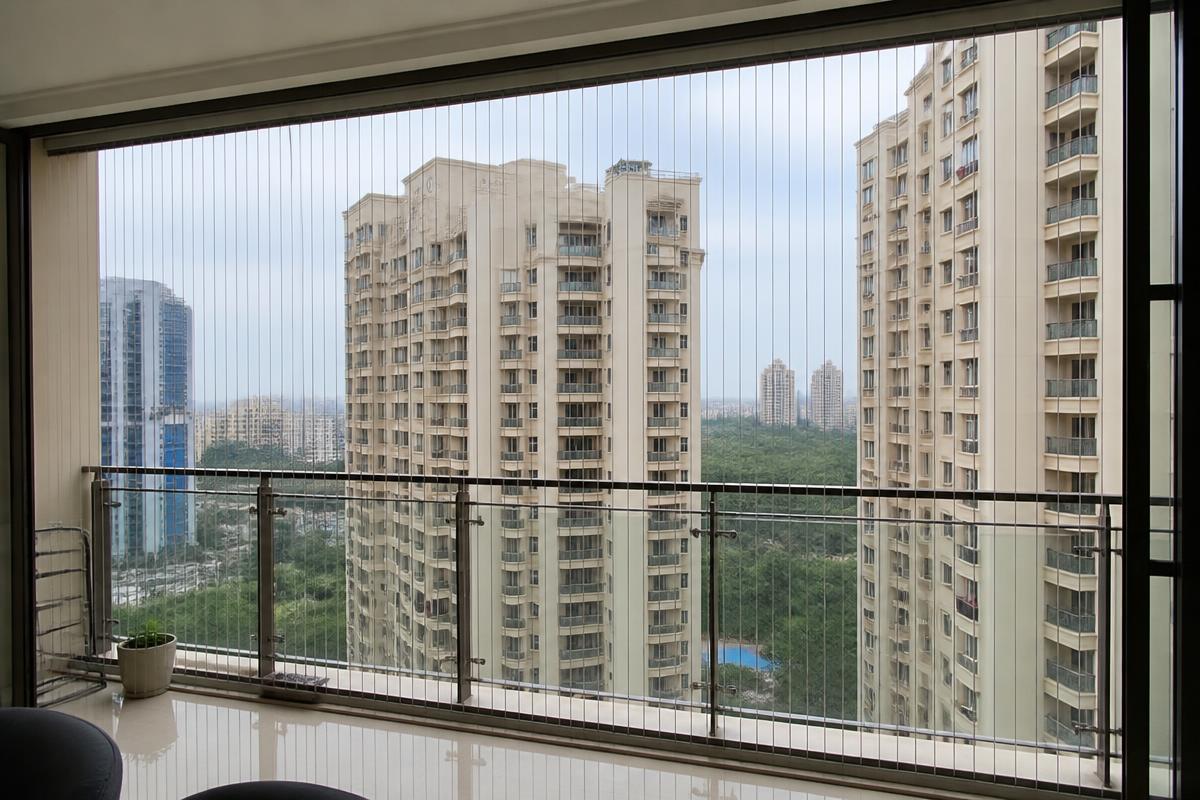 Apartment flat balcony in Kompally fully fitted with thin invisible grill cables
