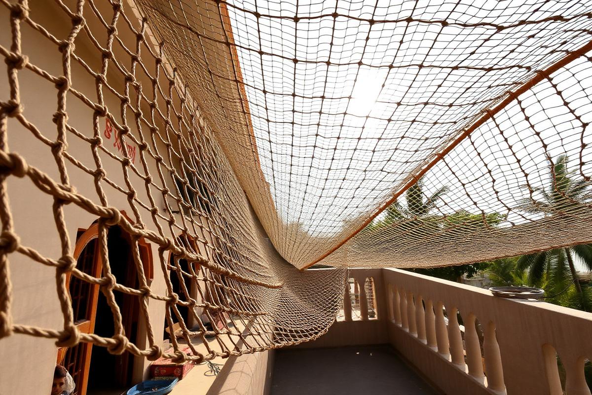 Heavy-duty monkey net covering an open terrace